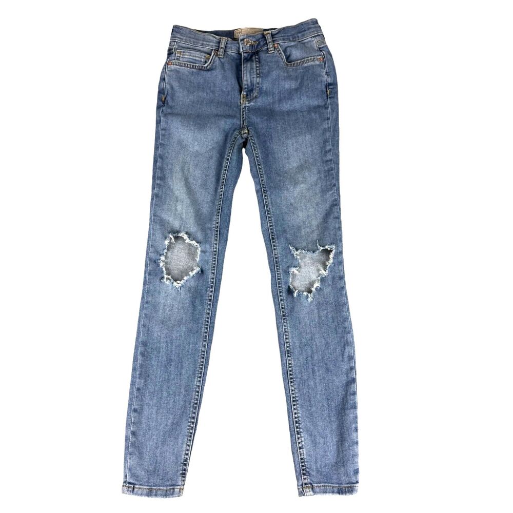 Free People Jeans Womens 24R Blue Skinny Button Mid Rise Distressed Pants Cotton